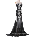 Elegant Long Evening Dress Decote Black Tulle Evening Dress Com Lace Applique CL6257